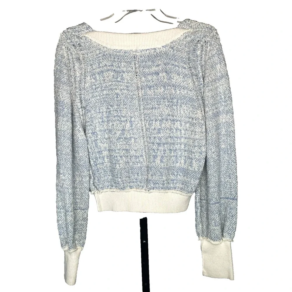 Free People Riptide Sweater Light blue white Knit Cropped‎ XS Oversized coastal